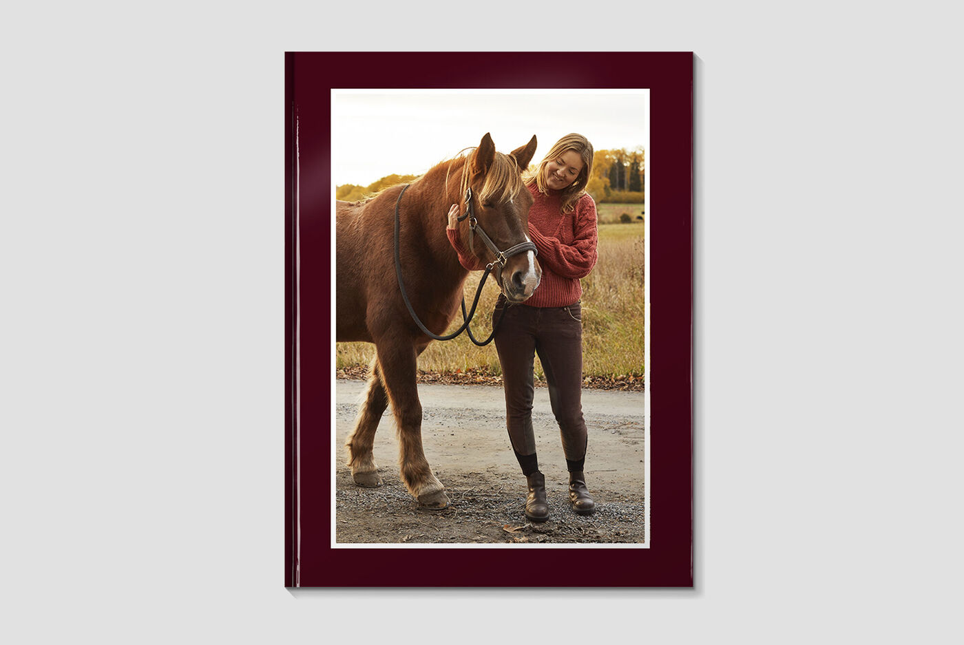 Una donna felice abbraccia un cavallo in un campo. La scena trasmette gioia e connessione.