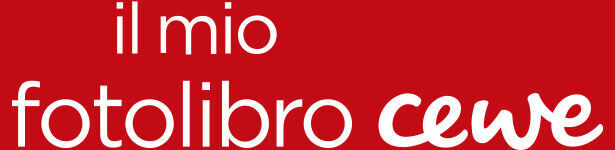  Logo CEWE con scritta 'il mio fotolibro cewe' in bianco su sfondo rosso. 