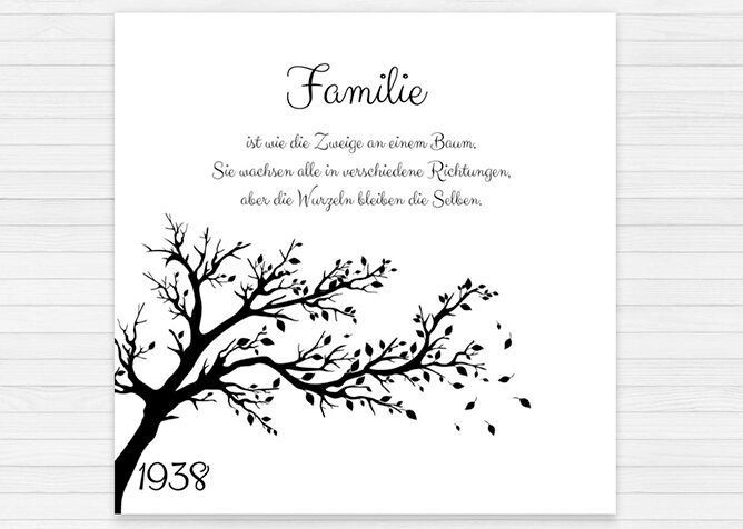 Immagine in bianco e nero con un albero stilizzato e la frase 'La famiglia è come i rami di un albero'