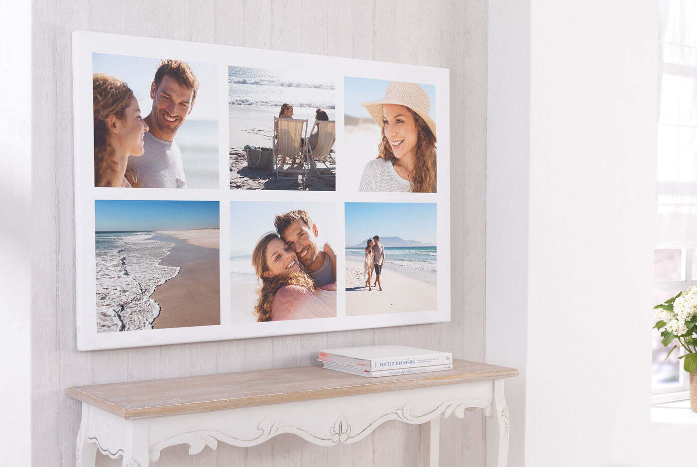 Quadro con collage di foto di persone sulla spiaggia e in natura