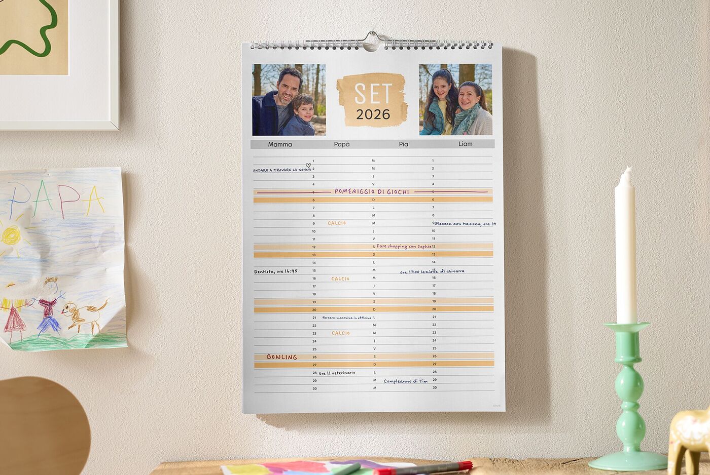 Calendario da parete per appuntamenti family